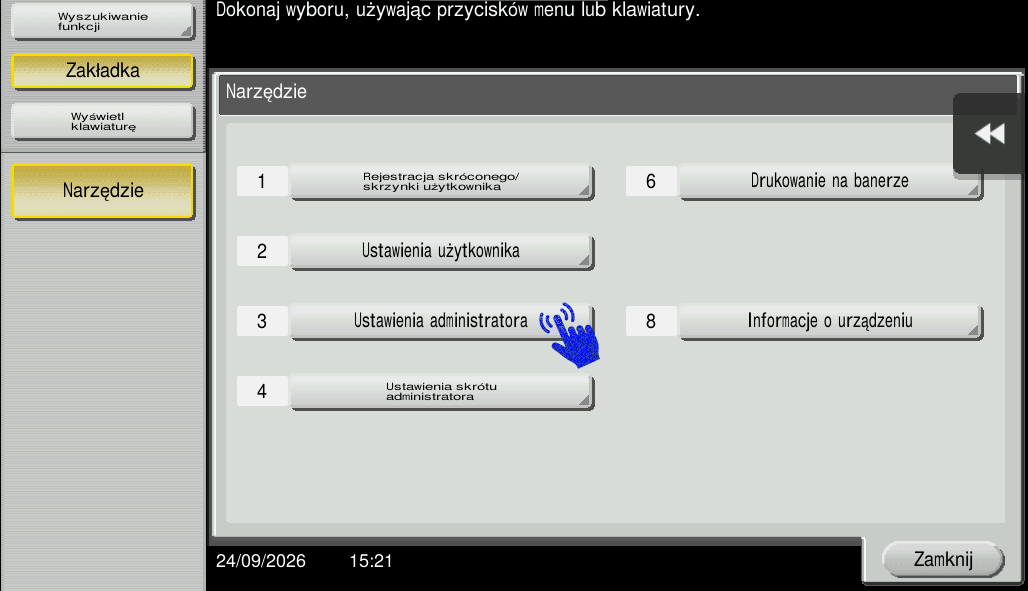Wybór ustawień administratora